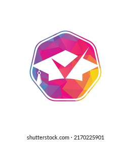 Graduation hat and check logo design. Education logo design and check mark logo.
