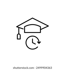 Graduation hat and clock. Educational curriculum and academic time requirements. Pixel perfect vector icon