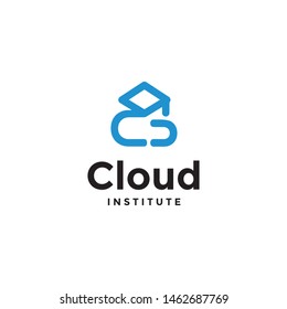 graduation hat and cloud logo design vector icon illustration inspiration