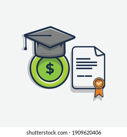 graduation hat, coin, and graduation letter cartoon vector illustration design. scholarship design concept. flat cartoon style