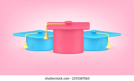 Graduation hat collective leadership student society academic achievement realistic 3d icon vector illustration. University college school education finished ceremony success examination studying