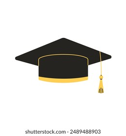 Graduation hat. College, high school, education. Square academic cap. Symbol of bachelor's and master's degree. Vector illustration in flat style 