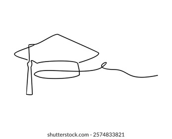 graduation hat continuous cap lineart vector illustration on transparent background