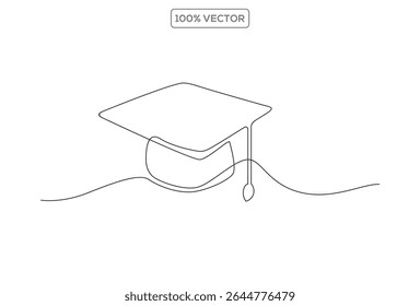 graduation hat continuous cap lineart vector illustration on transparent background template