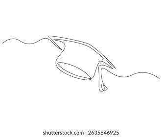 Graduation hat continuous line. Continuous one line drawing of graduation cap. Graduation, celebration, achivement concept. Single line drawing