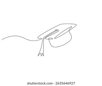 Graduation hat continuous line. Continuous one line drawing of graduation cap. Graduation, celebration, achivement concept. Single line drawing
