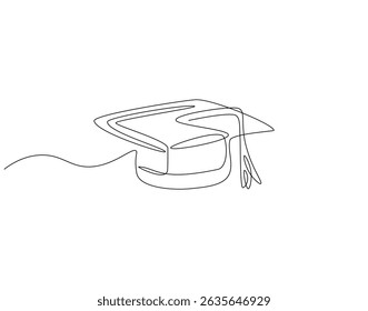 Graduation hat continuous line. Continuous one line drawing of graduation cap. Graduation, celebration, achivement concept. Single line drawing