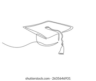 Graduation hat continuous line. Continuous one line drawing of graduation cap. Graduation, celebration, achivement concept. Single line drawing