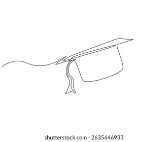 Graduation hat continuous line. Continuous one line drawing of graduation cap. Graduation, celebration, achivement concept. Single line drawing