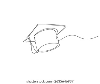 Graduation hat continuous line. Continuous one line drawing of graduation cap. Graduation, celebration, achivement concept. Single line drawing