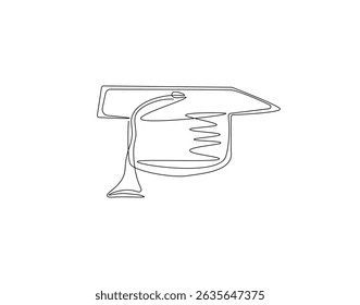 Graduation hat continuous line. Continuous one line drawing of graduation cap. Graduation, celebration, achivement concept. Single line drawing
