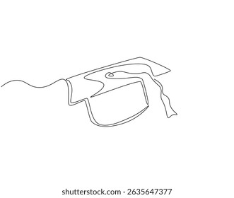Graduation hat continuous line. Continuous one line drawing of graduation cap. Graduation, celebration, achivement concept. Single line drawing