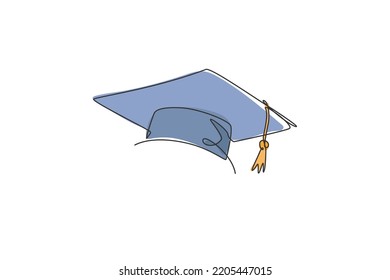 Graduation hat. Continuous one line drawing of graduate cap minimalist vector illustration design on white background. Simple line modern graphic style. Hand drawn graphic concept for education