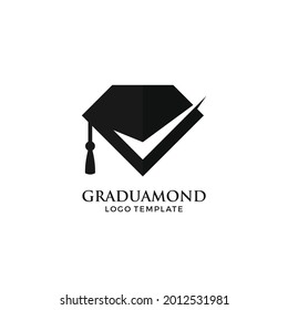 Graduation Hat and Diamond Symbol. University Logo Design. Education Icon. Flat and Simple Vector Illustration.