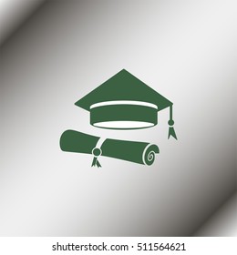 Graduation hat and graduation diploma.