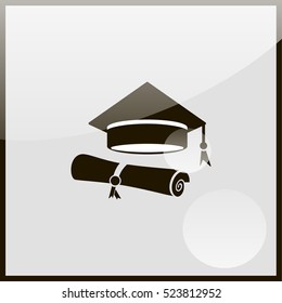 Graduation hat and graduation diploma.