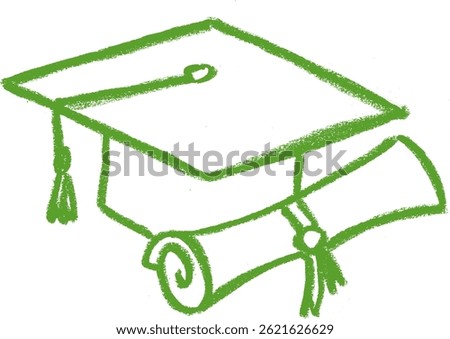 Graduation Hat And Diploma Crayon Chalk Drawing Vector