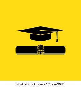 Graduation hat and diploma icon