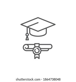 Graduation hat and diploma icon, color, line, outline vector sign, linear style pictogram isolated on white. Symbol, logo illustration.