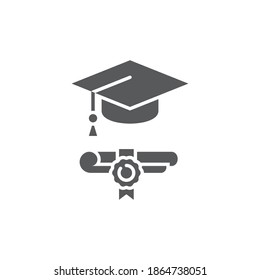 Graduation hat and diploma icon, color, line, outline vector sign, linear style pictogram isolated on white. Symbol, logo illustration.