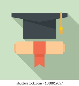 Graduation hat diploma icon. Flat illustration of graduation hat diploma vector icon for web design