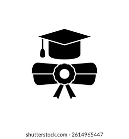 Graduation hat with diploma icon, simple flat style, illustration, logo sign symbol pictogram template, for ui or ux isolated on white for mobile app, editable