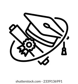 Graduation Hat And Diploma icon vector design in line style
