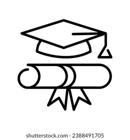 Graduation hat and diploma line icon, linear style flat trendy style illustration on white background..eps