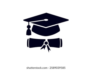 Graduation hat and diploma line icon, outline vector sign, linear style pictogram isolated on white. Symbol, logo illustration. Editable stroke. Pixel perfect