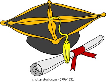 Graduation Hat and Diploma Scroll