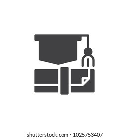 Graduation hat and diploma vector icon. filled flat sign for mobile concept and web design. Education simple solid icon. Symbol, logo illustration. Pixel perfect vector graphics
