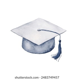 Graduation hat, elegant watercolor illustration, success achievement symbol