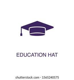 Graduation hat element in flat simple style on white background. Graduation hat icon, with text name concept template