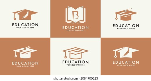 graduation hat feather letter B P U book for education inspiration logo