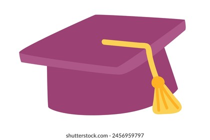 Graduation hat in flat design. Traditional symbol at diploma achievement. Vector illustration isolated.