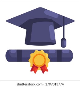 graduation hat flat education icon