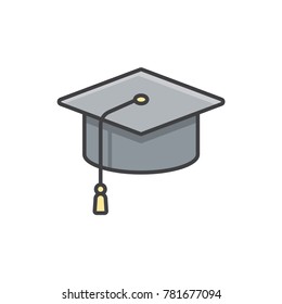 Graduation hat flat line colored icon.