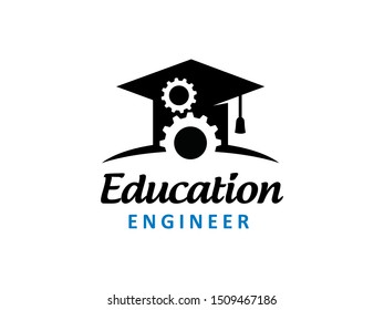 Graduation hat and gear technology logo symbol or icon template