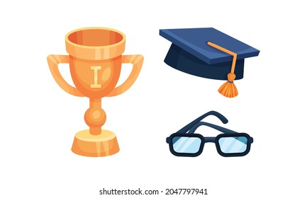 Graduation Hat and Glasses as Back to School Symbol and Stationery Object Vector Set