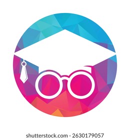 Graduation hat and glasses logo design vector illustration.