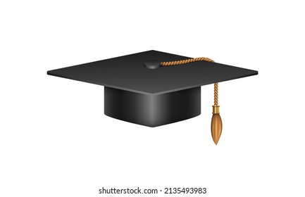 Graduation hat. Graduation hat with golden tassel. Vector clipart isolated on white background.