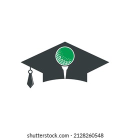 Graduation hat and golf ball logo design. Golf School Icon Logo Design Element. Golf Academy Logo Vector Icon.
