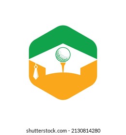 Graduation hat and golf ball logo design. Golf School Icon Logo Design Element. Golf Academy Logo Vector Icon.