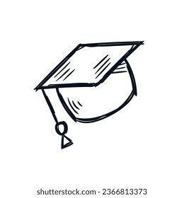 Graduation hat hand drawn icon sketch line vector illustration