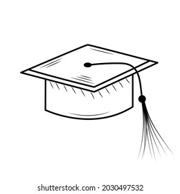 Graduation hat in hand drawn style. Vector sketch icon of graduation cap 