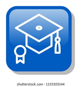 Graduation Hat Icon. Badge. Award Ribbon. Education achievements concept. Editable stroke flat icons. Simple thin line art logo. Web app button. Vector illustration. 