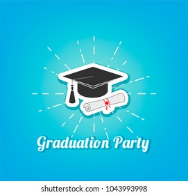 Graduation hat icon. Graduation cap, hat. Graduation Party lettering. Vector illustration isolated on white background.