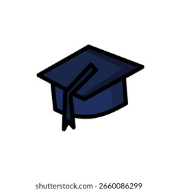 Vector de dibujos animados de icono de sombrero de graduación. Educación y universidad. Color azul