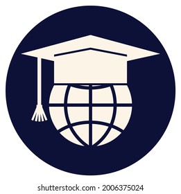 graduation hat icon combination and earth web shape
