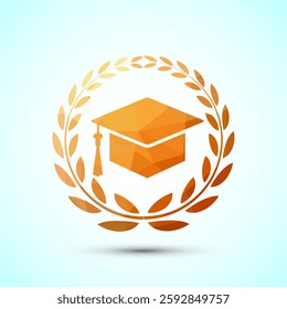 Graduation hat icon design, academic cap icon for apps and websites. Low poly style